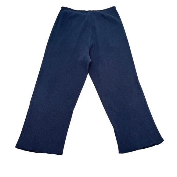 VINTAGE FITIGUES NAVY WAFFLE KNIT WIDE LEG CROPPED PANTS - Picture 2 of 6